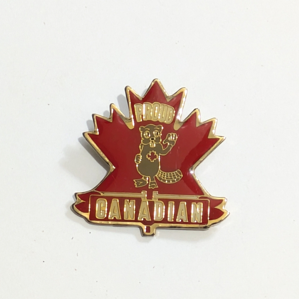 Proud Canadian Red Canadian Maple Leaf Beaver Lapel Hat Pin Souvenir